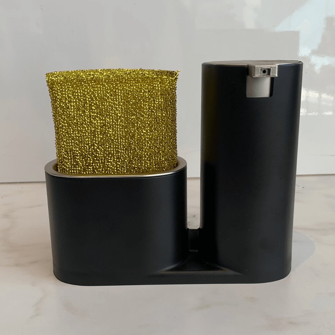 Dispenser Para Detergente E Bucha Preto Com Cromado Conceito