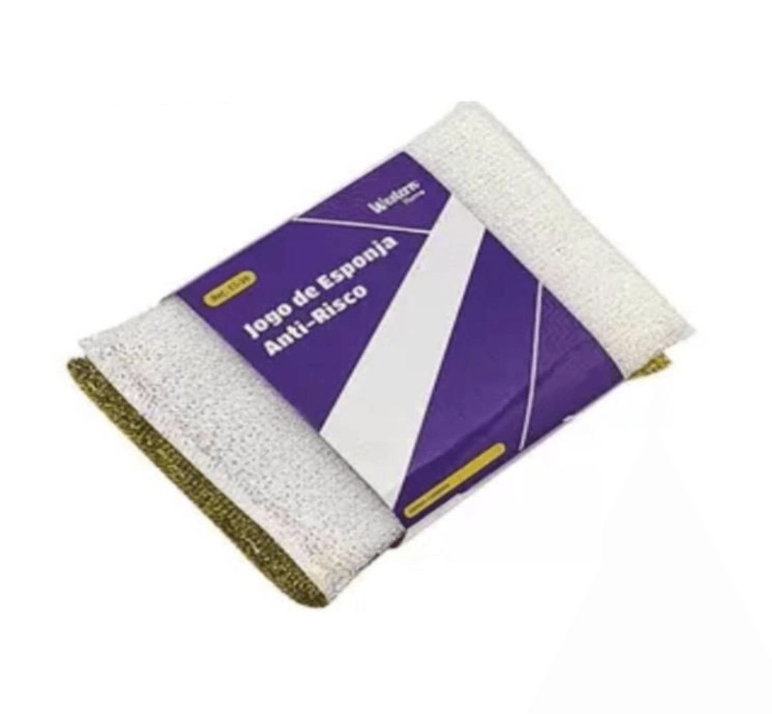 Jogo Esponja Anti Risco Branco e Dourado 2 Peças