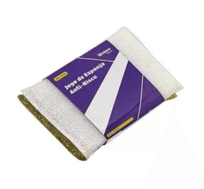 Jogo Esponja Anti Risco Branco e Dourado 2 Peças