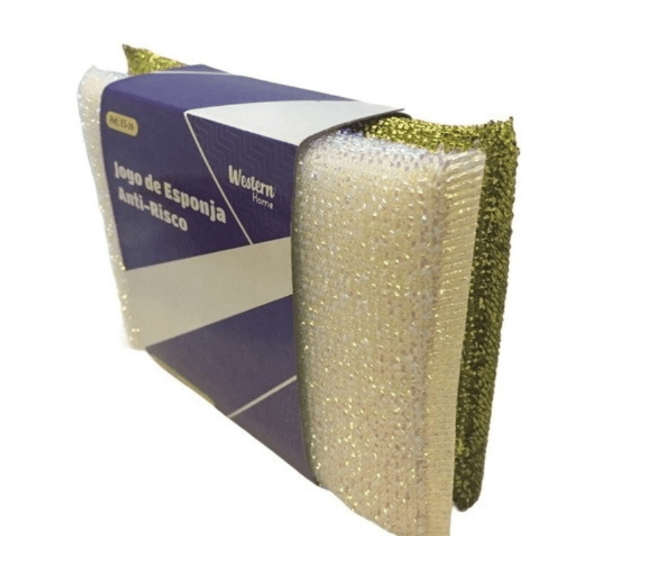 Jogo Esponja Anti Risco Branco e Dourado 2 Peças