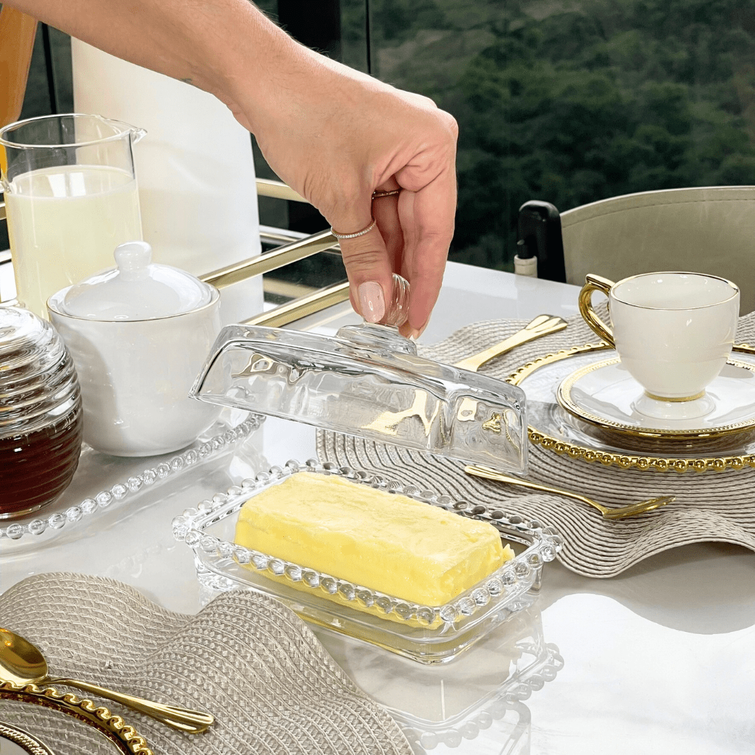 Manteigueira Cristal de Chumbo com Tampa Pearl 17cm x 10,5cm x 10cm