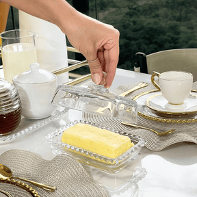 Manteigueira Cristal de Chumbo com Tampa Pearl 17cm x 10,5cm x 10cm