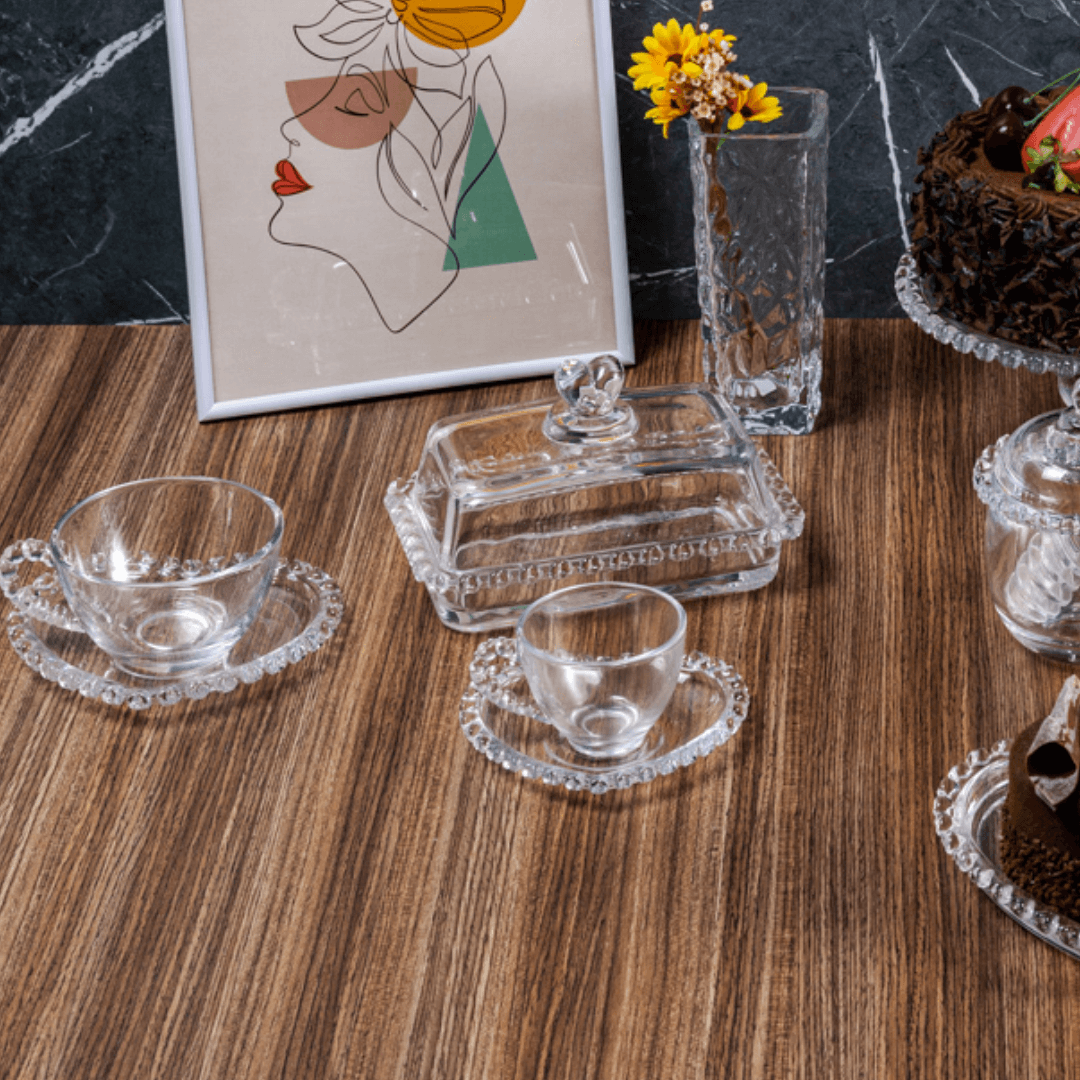 Manteigueira de Cristal de Chumbo Tampa Coração 17cm