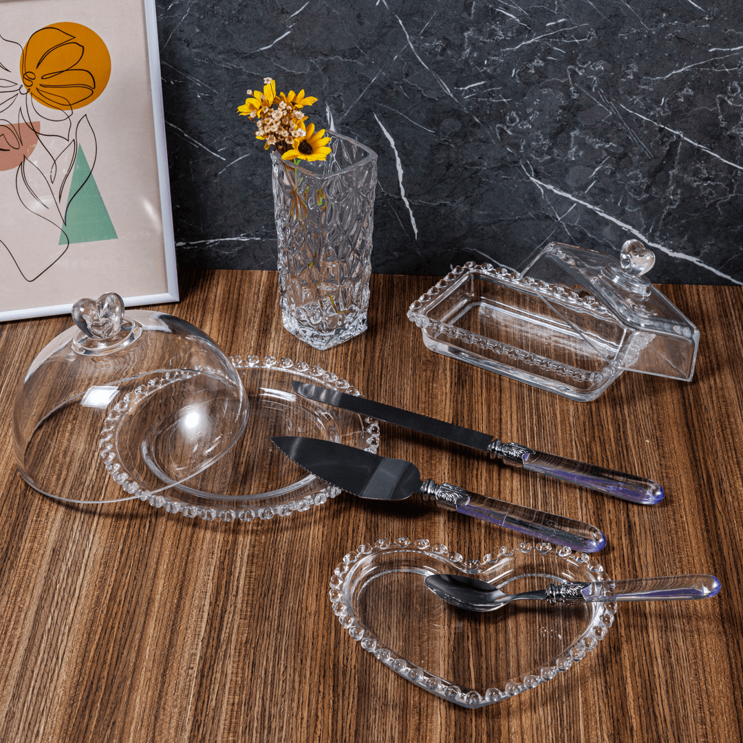 Manteigueira de Cristal de Chumbo Tampa Coração 17cm