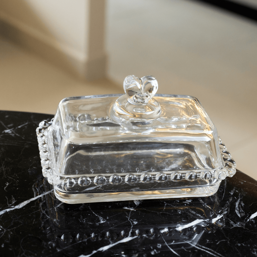 Manteigueira de Cristal de Chumbo Tampa Coração 17cm